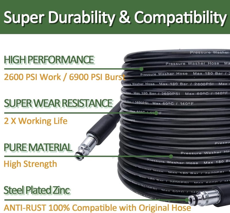 BEAR FORCE Replacement Pressure Washer Hose 32 ft * 2600 Psi, High Pressure Water Cleaning Extension Hose, Compatible with Bosch, some of Black & Decker/AR Blue Clean - Image 2